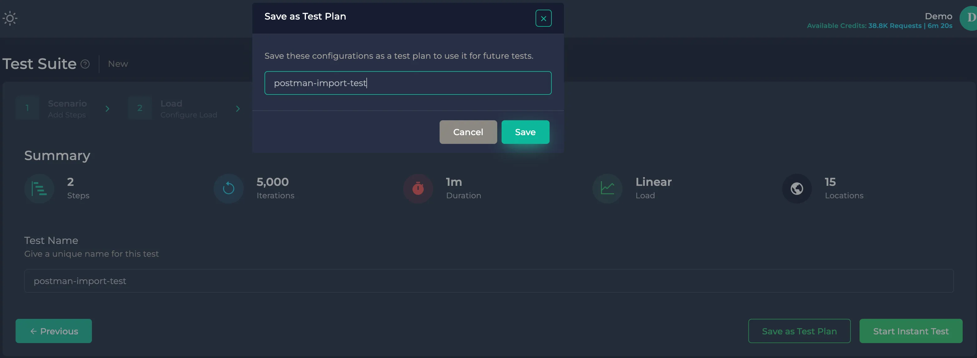 Saving as Test Plan