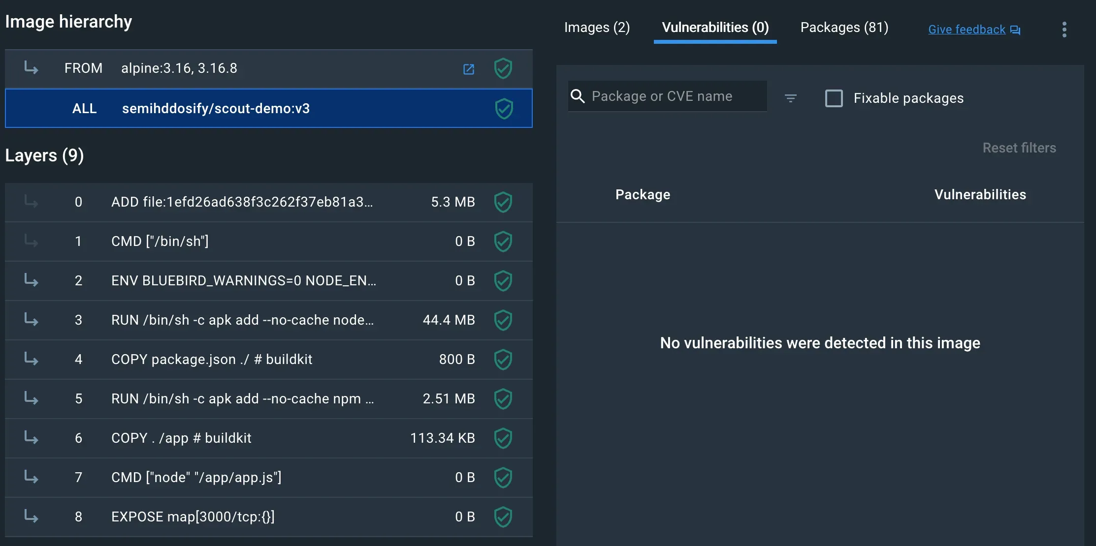 Docker Scout Dashboard View