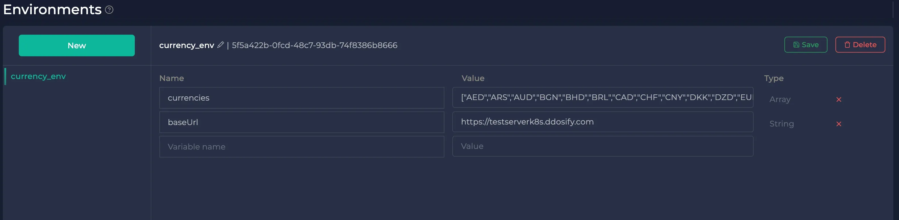 Environment variable save