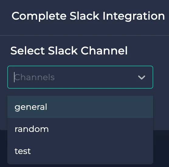 Slack channel selection dropdown