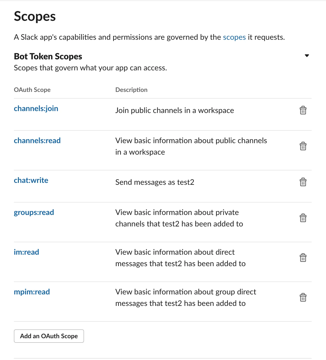 Correct bot token scopes