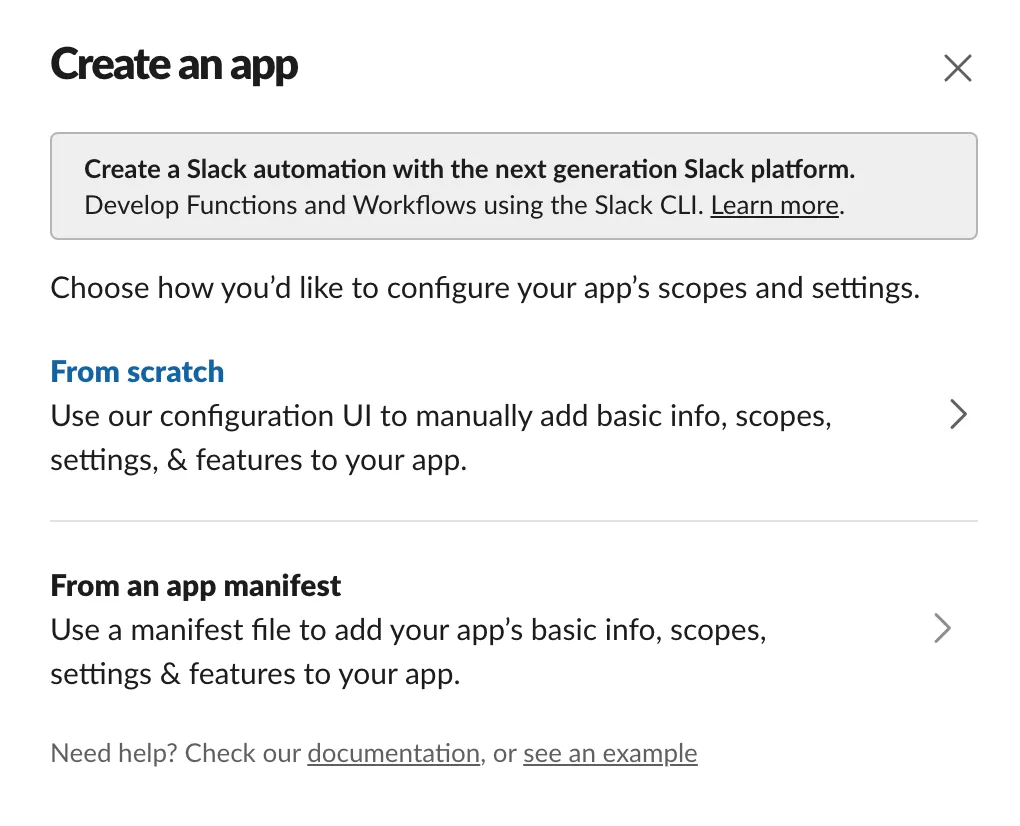 Slack app creation 1
